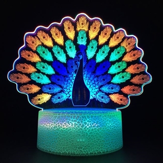 Påfugl 3D lampe med RGB farver